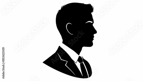 Silhouette of a man in a suit and tie profile view.