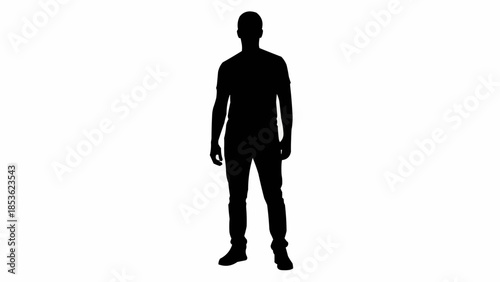 Silhouette of a man standing against a white background.