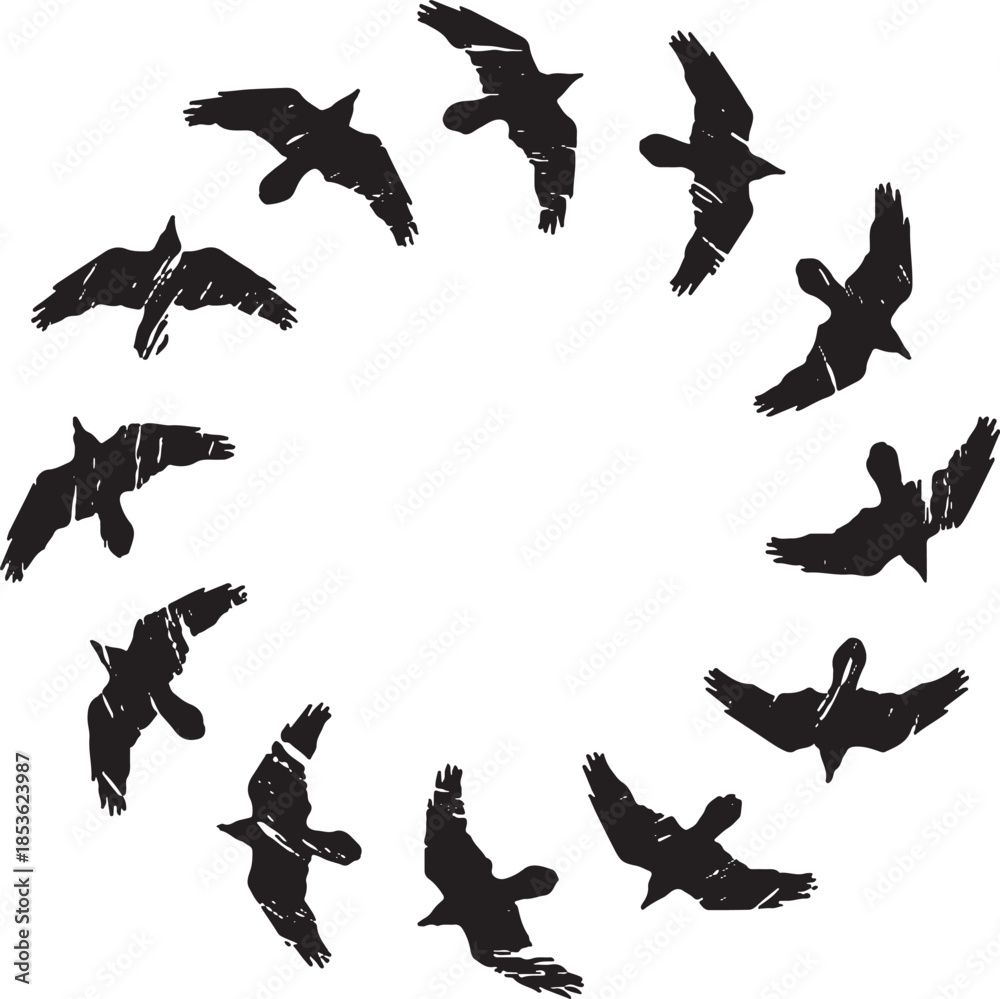 Obraz premium rounded flying crow silhouettes
