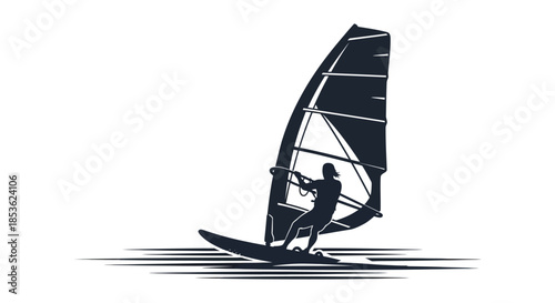 A striking image of a windsurfer gracefully riding the waves a captivating silhouette