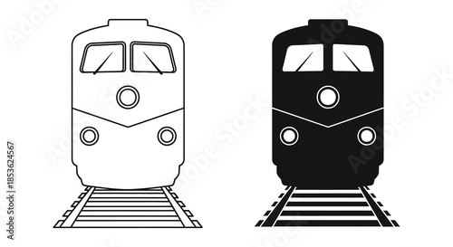 Detailed illustration of a vintage locomotive design showcasing both outline and solid silhouette
