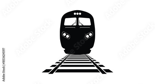 a striking front view of a modern high speed train on railway tracks silhouette