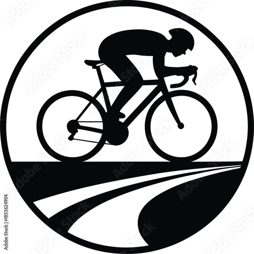 Cyclist on winding road icon