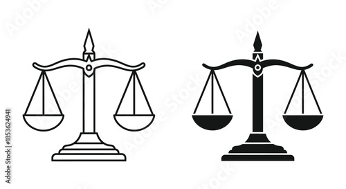 A striking visual representation of balance and justice featuring two scales in contrasting styles silhouette