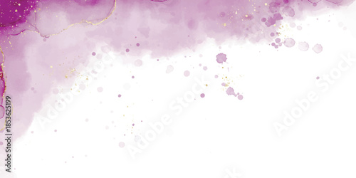 Elegant purple and gold watercolor background with abstract fluid ink splashes and textures