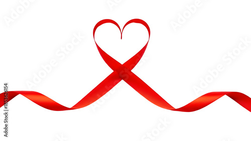 Red ribbon heart shape isolated on transparent background
