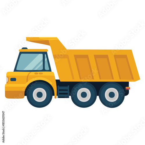 Heavy machinery yellow dump truck vector illustration ideal for construction transport industrial equipment and building site creative designs