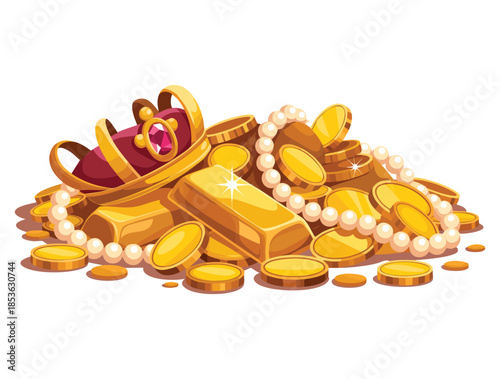 Illustration of a group of treasures on a white background in vector style perfect for luxury design games posters or decorative creative artwork