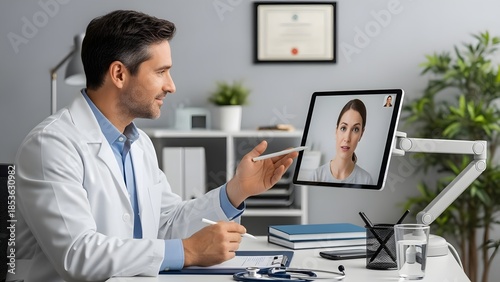 Wallpaper Mural Doctor consulting patient remotely on digital platform with tablet Torontodigital.ca