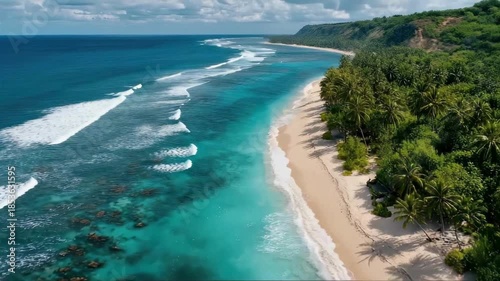 Stunning Tropical Beach with Clear Blue Water and Lush Greenery