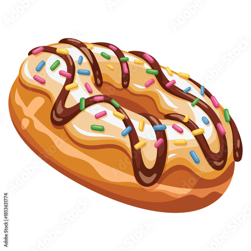 Illustration of doughnut with cream frosting on white background isolated vector design suitable for dessert sweet food snack and pastry themed artwork