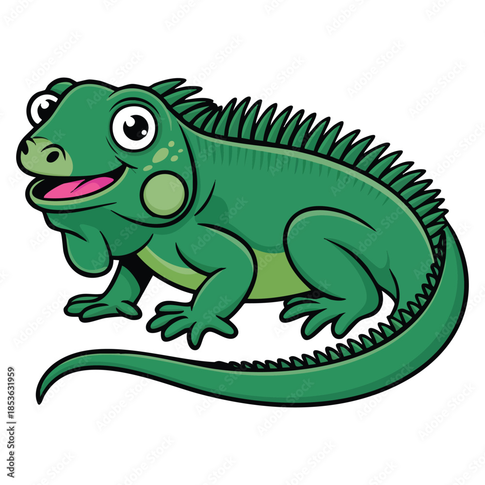 Obraz premium Illustration of green iguana isolated on white background vector design ideal for animal, reptile, wildlife, tropical, and nature themed creative projects