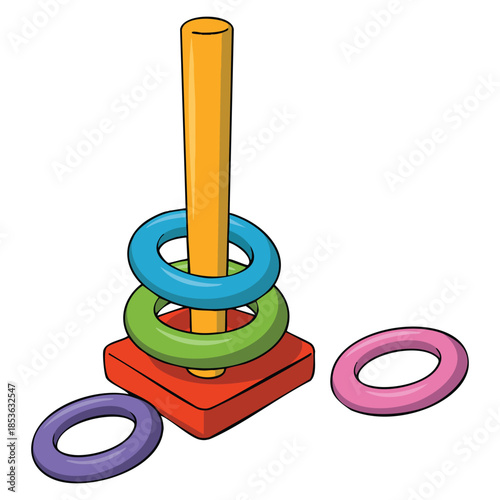 Illustration of toy colorful ring tossing game on white background isolated vector design element perfect for children games fun learning and playful artwork