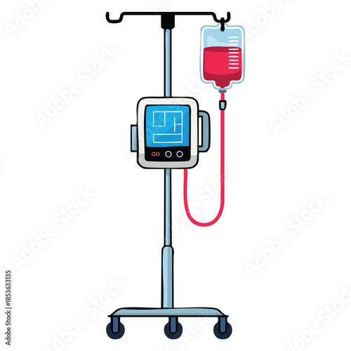 Intravenous bags on pole medical equipment vector illustration ideal for healthcare, hospital, medical assistance, patient care, and treatment themed designs