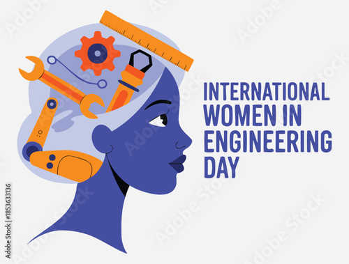 International Women in Engineering Day vector illustration woman face in purple silhouette engineer symbol graphic design element celebrated June 23 important day