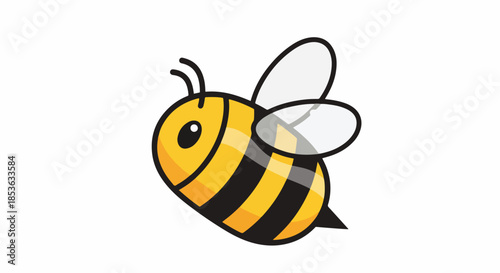 Cute cartoon bee illustration with yellow and black stripes and wings.