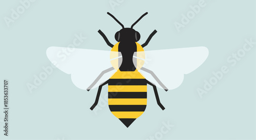 Minimalist Bee Illustration with Yellow and Black Stripes.