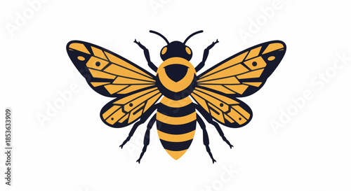 Stylized illustration of a bee with detailed wings and body.