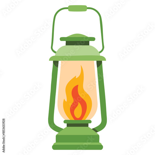 Kerosene lamp kerosene oil lantern with burning wick vector illustration isolated perfect for camping hiking touristic travelers and outdoor lighting designs