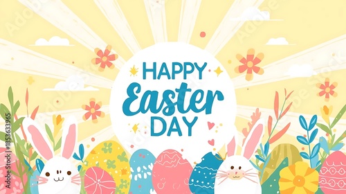 Easter Celebration Banner with Colorful Floral Border Frame