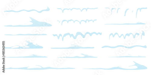 Collection of diverse cartoon snowdrifts, icicles, and winter elements for graphic design