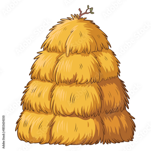 Large hay stack illustration drawn in detailed vector style suitable for agricultural themes rustic decoration natural product visuals or farm inspired artwork