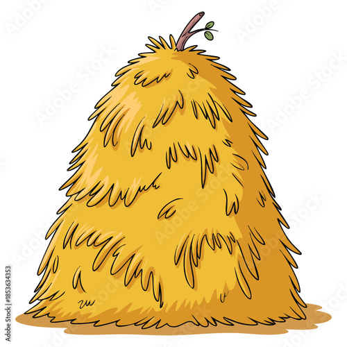 Large stack of hay illustration created in rustic vector style perfect for farming artwork country decoration natural product visuals or agricultural themed designs