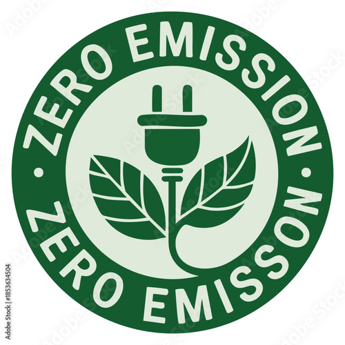 Leaf symbol zero emission vector badge template suitable for eco green energy clean environment awareness sustainability design and climate friendly branding