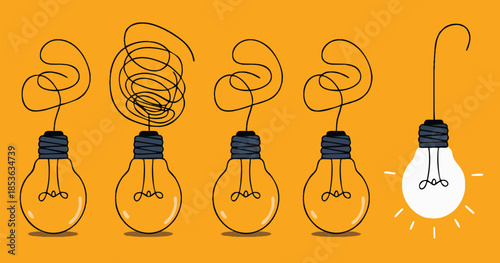 Light bulbs on yellow background abstract image of an idea that has come graphic elements for website minimalistic pictures cartoon flat vector illustration
