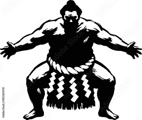 Sumo Yokozuna Ceremony Silhouette. Majestic Ink Brush Vector for Asian Games 2026
