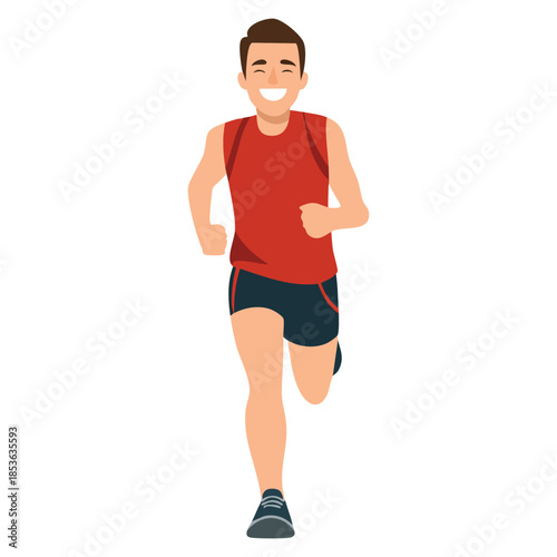 Male athlete running marathon cheerful vector illustration in sports uniform isolated on white background ideal for fitness, exercise, and workout designs