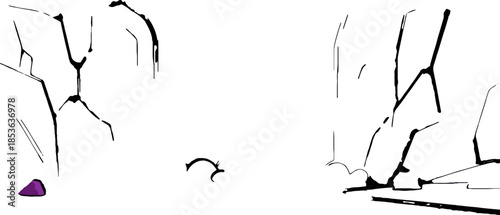 A sketch of a landscape with cracks and a purple object.