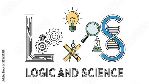 Logic and Science concept illustration with technical and laboratory icons.