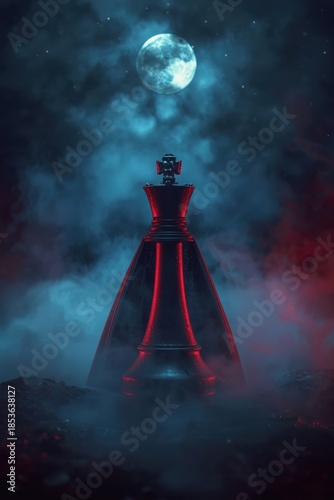 Chess king under moonlit night