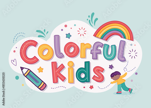 Inspiring colorful kids with a vibrant rainbow of creativity and youthful energy, perfect for back to school themes and educational resources