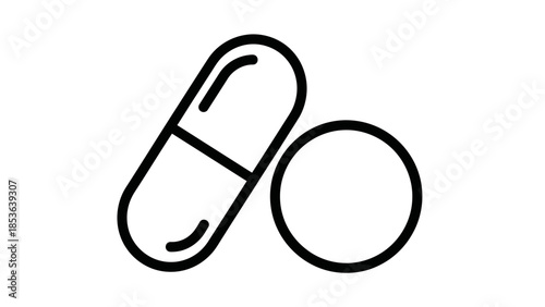Medical pill and capsule icon in outline style.