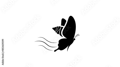 Creative butterfly silhouette logo with motion lines and seashell elements