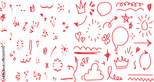 collection of hand-drawn red vector doodle elements. minimalist