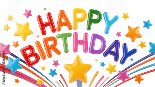 Vibrant Happy Birthday celebration with colorful stars and lines