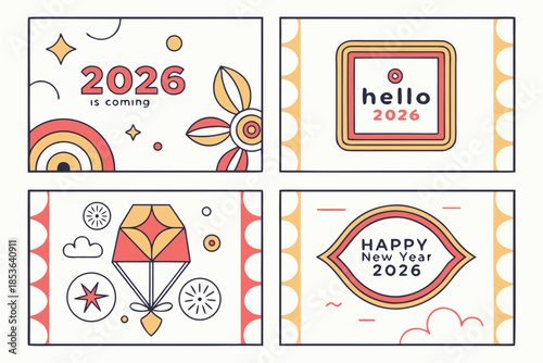 Vibrant New Year 2026 graphic cards with modern designs