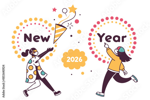 Happy New Year 2026 celebration with joyful people