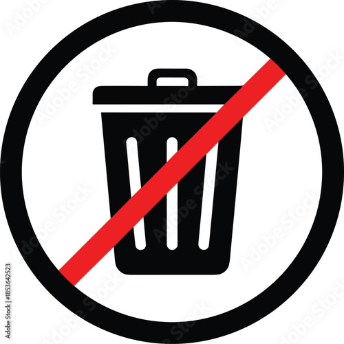 Prohibition Sign Icon with a Trash Can and Red Diagonal Strike Through Representing No Littering and Waste Management