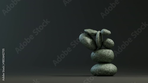 Green stones tower collapsing in darkness.