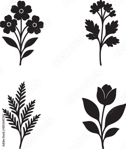 Riverfall Botanical Cascade Five Cascading Botanical Silhouette Bouquets.eps