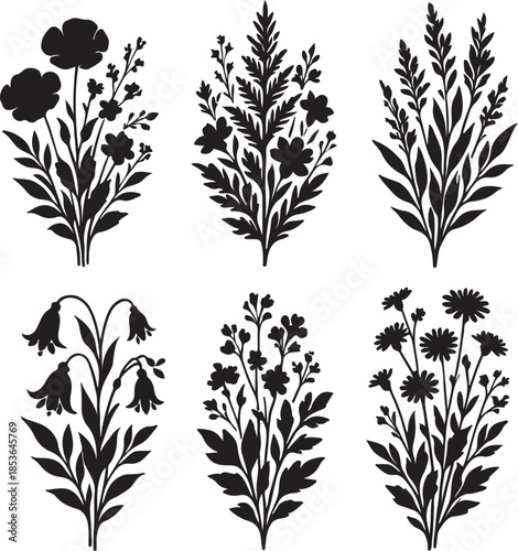 Overgrowth Garden Crownburst Six Botanical Silhouette Bouquet Crowns.eps