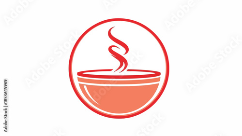 Vibrant Red Steaming Bowl Graphic Icon for Culinary Design