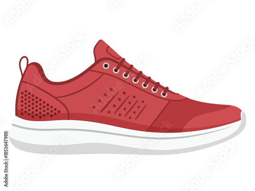 A vibrant red athletic sneaker with a white sole, perfect for running and casual wear