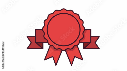 Vibrant red badge with ribbon for certification award