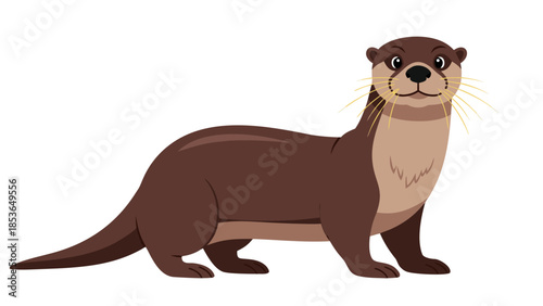 Charming illustration of a brown otter standing on a white background, capturing its playful and curious nature