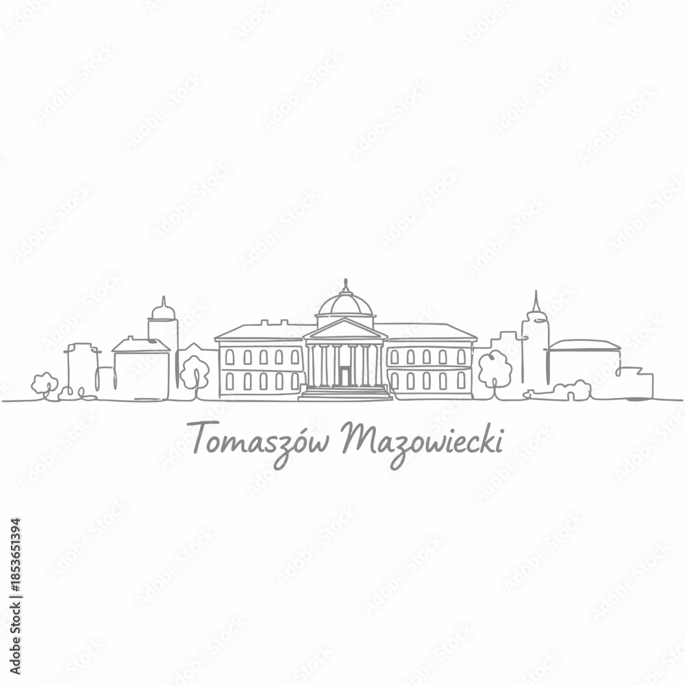 Fototapeta premium Tomaszów Mazowiecki city skyline minimalist one line vector illustration